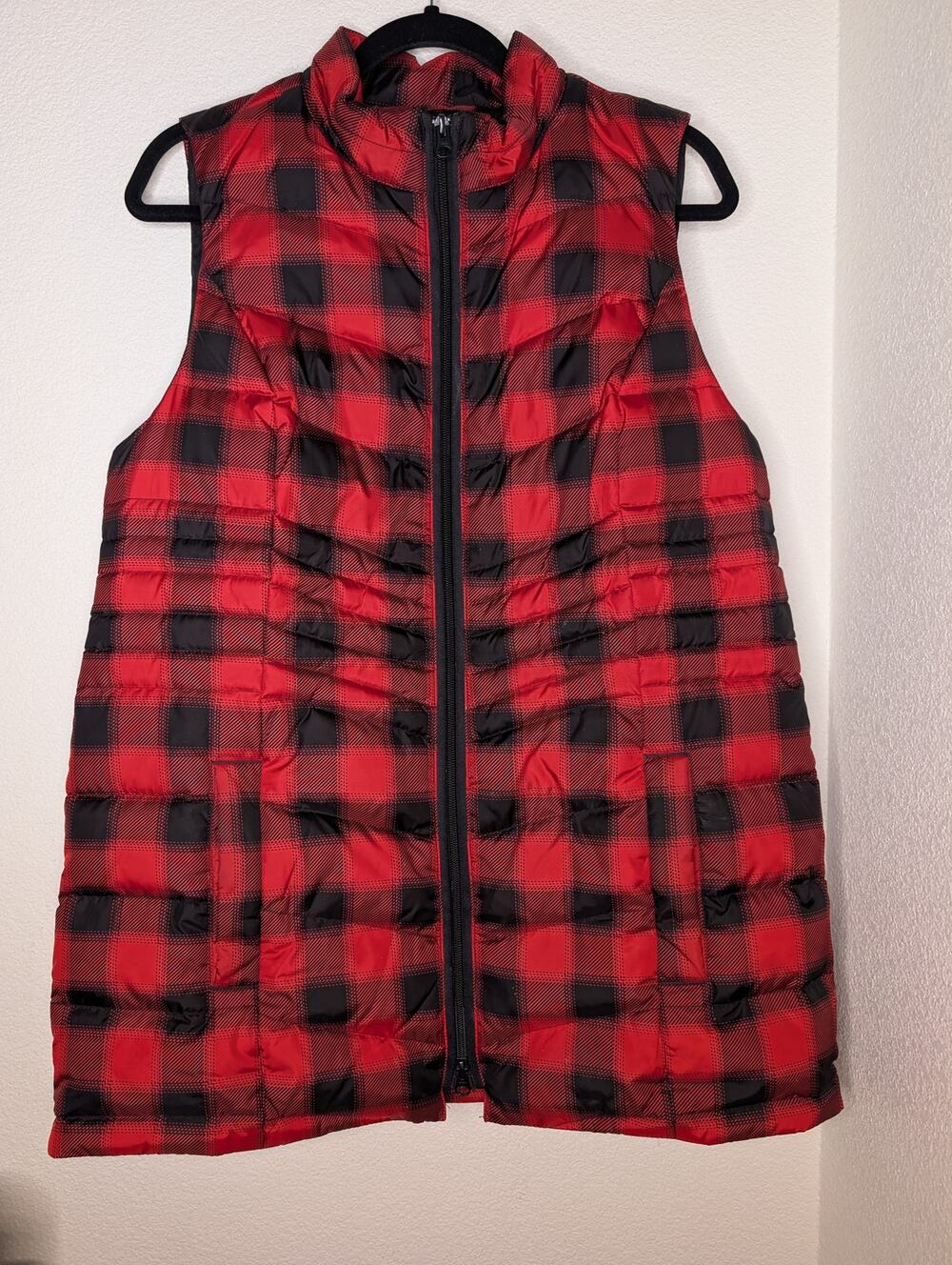 J Jill Red Plaid Real Down Quilted Vest NWT Lumberjack Zip M